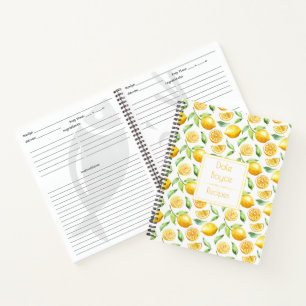 Aquarell-Zitronen und Blätter Rezeptbuch #2 Notizbuch