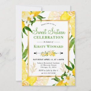 Aquarell-Zitronen und Blumen Sweet 16 Einladung