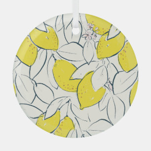 Aquarell-Zitronen-Zitrus-Nahtloses Muster Ornament Aus Glas