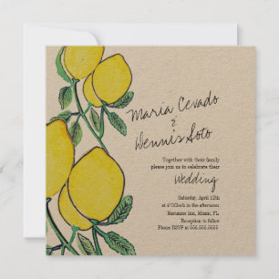 Aquarell-Zitronen-Zitrus-Script-Hochzeit Kraft Einladung