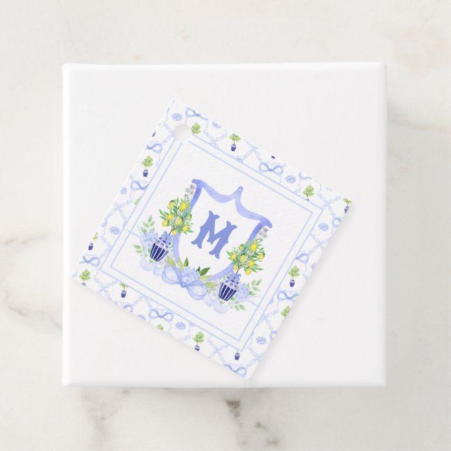 Aquarell-Zitronenbaum-Monogrammwappen Geschenkanhänger (Beispiel)