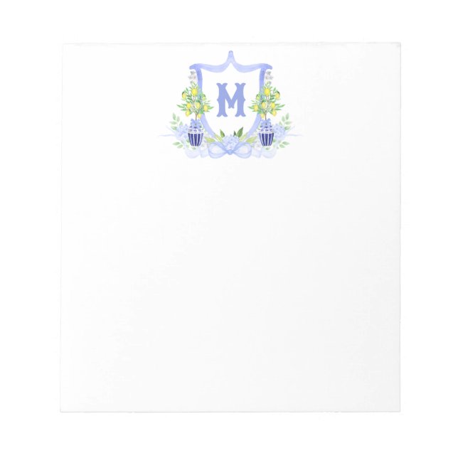 Aquarell-Zitronenbaum-Monogrammwappen Notizblock (Vorderseite)