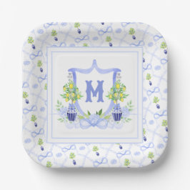 Aquarell-Zitronenbaum-Monogrammwappen Pappteller