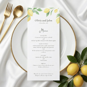 Aquarell-Zitronenlaub Elegantes Hochzeitsmenü Menükarte