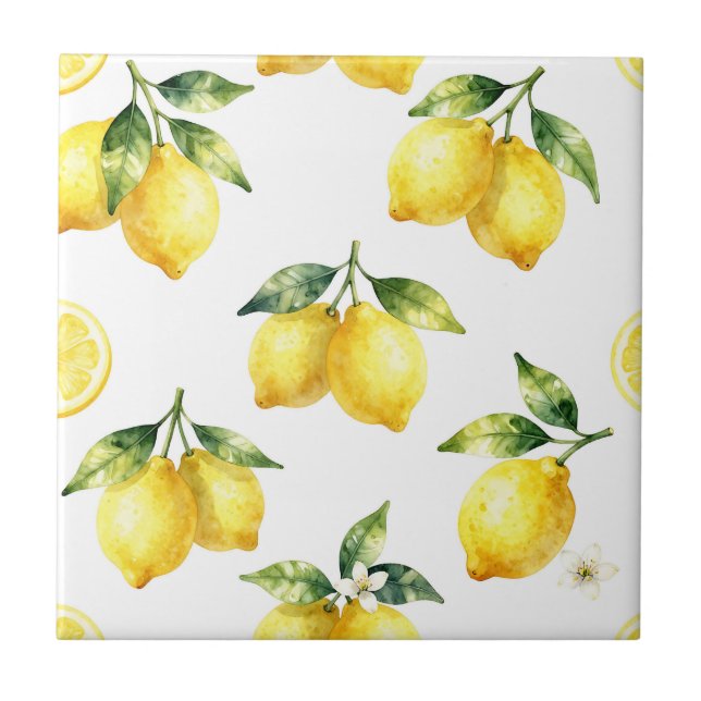 Aquarell-Zitronenmuster Fliese (Vorderseite)