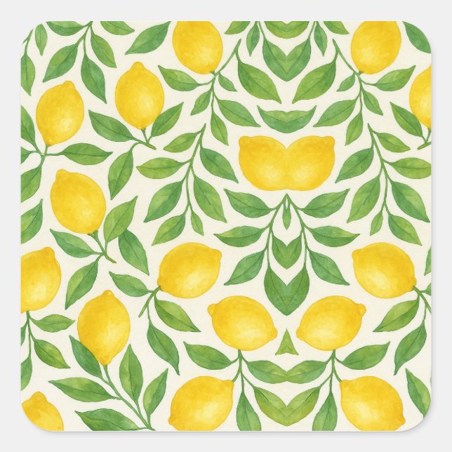 Aquarell-Zitronenmuster Quadratischer Aufkleber (Vorderseite)