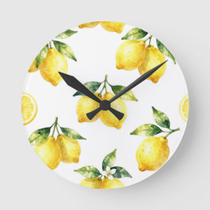 Aquarell-Zitronenmuster Runde Wanduhr