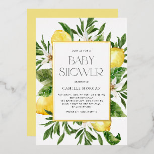 Aquarell-Zitronenrahmen Botanische Babyparty Folieneinladung
