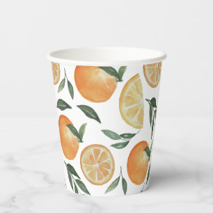 Aquarell-Zitrus-Hochzeit   Orange toskanischer Som Pappbecher
