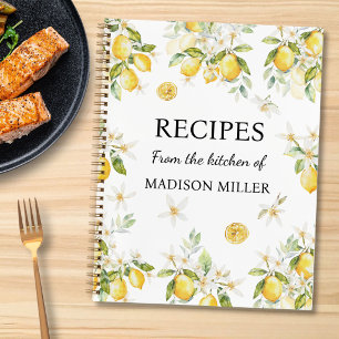 Aquarell-Zitrus-Limonen-Blumen-Familien-Rezeptbuch Notizbuch