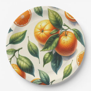 Aquarell-Zitrus-Orangen-Blätter-Hochzeit Pappteller