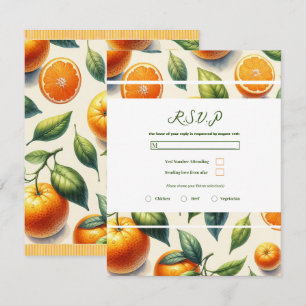 Aquarell-Zitrus-Orangen-Blätter Hochzeit-RSVP Einladung