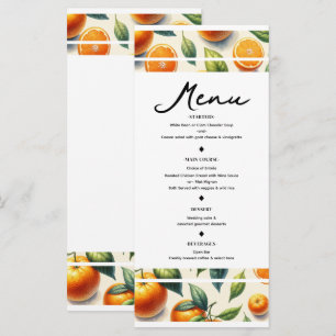 Aquarell-Zitrus-Orangen-Blätter-Hochzeitsmenü Menükarte