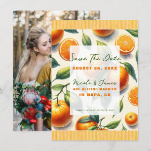 Aquarell-Zitrus-Orangenblätter Save-the-Date Einladung