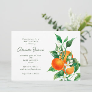 Aquarell-Zitrus-Orangenblüten-Baby-Shower Einladung