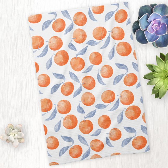 Aquarell-Zitrusorange Frucht Mittelmeer Geschirrtuch (Mediterranean citrus orange fruit watercolor pattern kitchen towel)