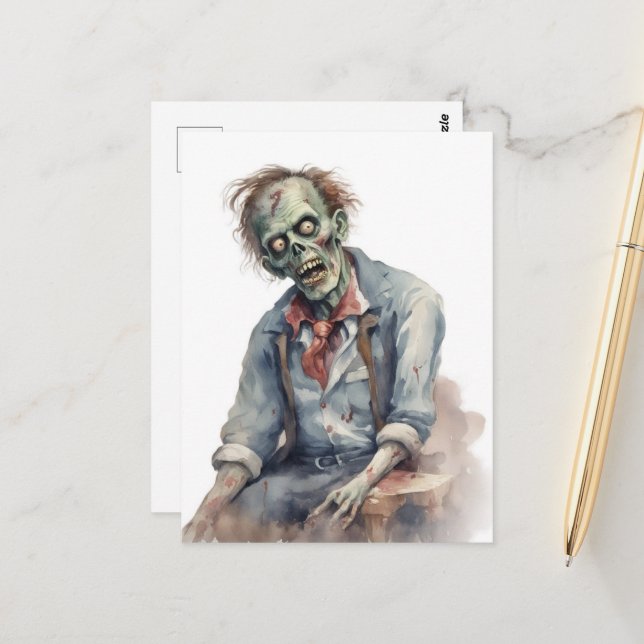Aquarell-Zombie Postkarte (Vorderseite/Rückseite Beispiel)