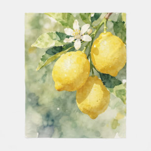 Aquarell-Zweig mit Zitronen Botanische Sommerdarst Fleecedecke