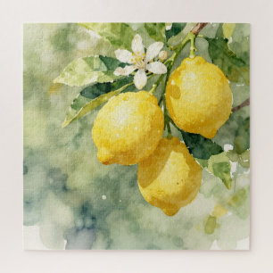 Aquarell-Zweig mit Zitronen Botanische Sommerdarst Puzzle