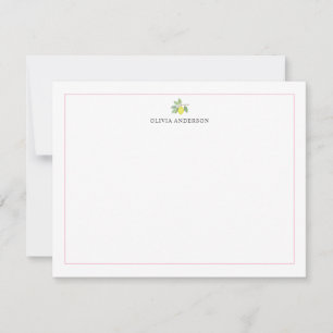 Aquarell-Zweig Zitrone Rosa Rand Personalisiert Mitteilungskarte