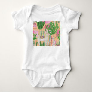 Aquarellamas, Kakteen: nahtloses Muster. Baby Strampler