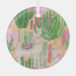 Aquarellamas, Kakteen: nahtloses Muster. Ornament Aus Glas