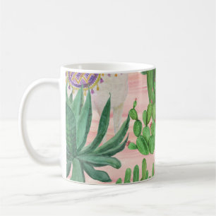 Aquarellamas und Kakteen-Muster. Kaffeetasse