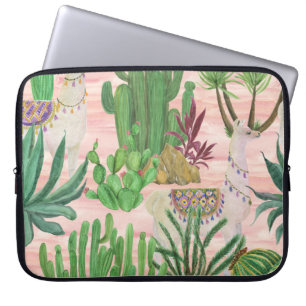 Aquarellamas und Kakteen-Muster. Laptopschutzhülle
