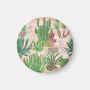 Aquarellamas und Kakteen-Muster. Magnet