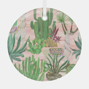 Aquarellamas und Kakteen-Muster. Ornament Aus Glas