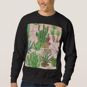 Aquarellamas und Kakteen-Muster. Sweatshirt