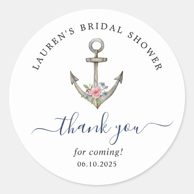 Aquarellanker Nautisches Brautparty Vielen Dank Runder Aufkleber (Vorderseite)