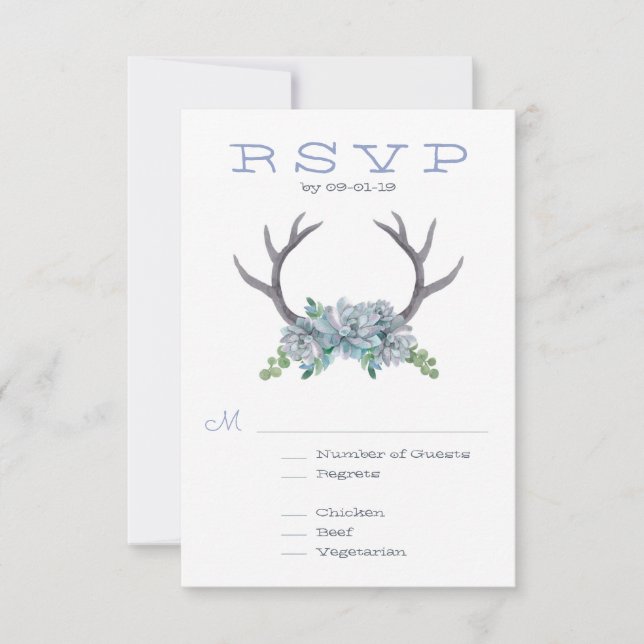 Aquarellantler und Echeveria Wedding RSVP (Vorderseite)