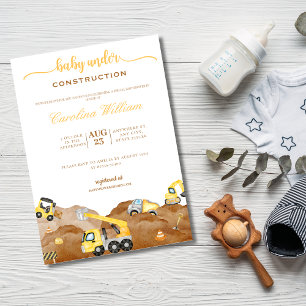 Aquarellbaby im Bau Babydusche Einladung