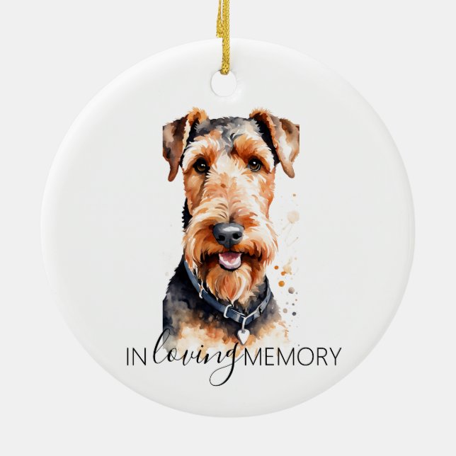 Aquarellbad Airedale Terrier Keramik Ornament (Hinten)