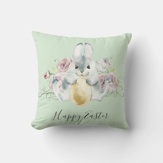 Aquarellbad Bunny & Blume Ostern Kissen (Vorderseite)