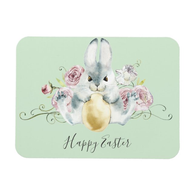 Aquarellbad Bunny & Blume Ostern Magnet (Horizontal)