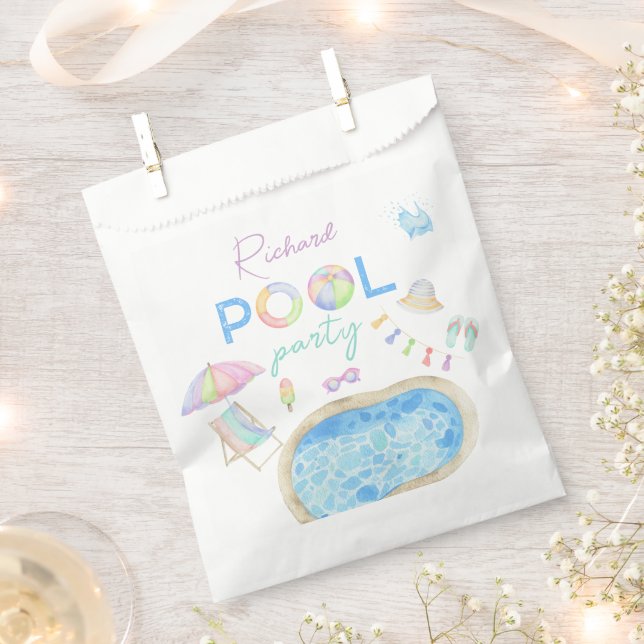 Aquarellbad Geburtstagsparty Pool Geschenktütchen (Ausgeschnitten)