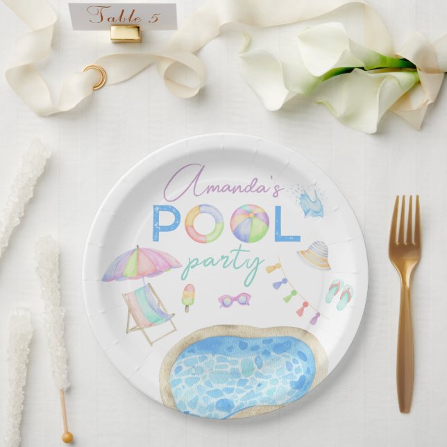 Aquarellbad Geburtstagsparty Pool Pappteller (Hochzeit)