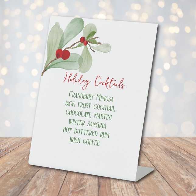 Aquarellbad Grün Holiday Bar Pedestal Zeichen Sockelschild (Watercolor Greenery Holiday Bar Pedestal Sign)