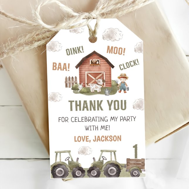 Aquarellbahn Bauernhof 1. Geburtstag Geschenkanhänger (Von Creator hochgeladen)