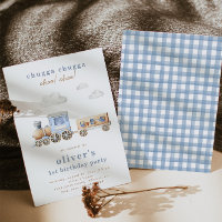 Aquarellbahn Einladung zum Geburtstag | Blauer Zug