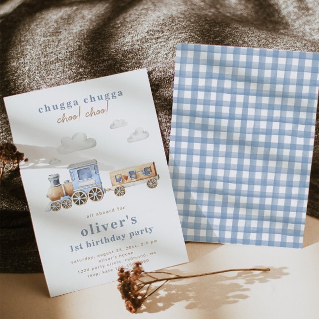 Aquarellbahn Einladung zum Geburtstag | Blauer Zug (Von Creator hochgeladen)