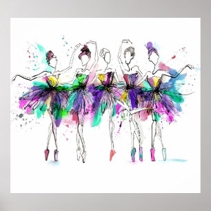 Aquarellballerinas: Illustration des hellen Tanzes Poster