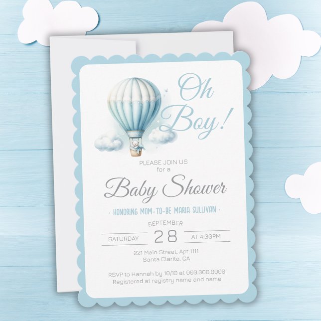 Aquarellballon & Bear Oh Boy Baby Dusche Einladung (Watercolor Balloon & Bear Oh Boy Baby Shower Invitation
)
