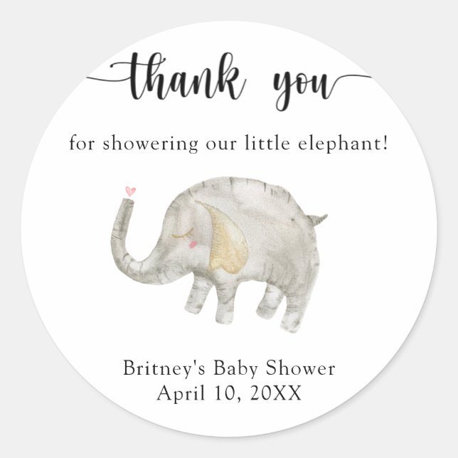 Aquarellballon-Elefant vielen Dank Runder Aufkleber (Vorderseite)