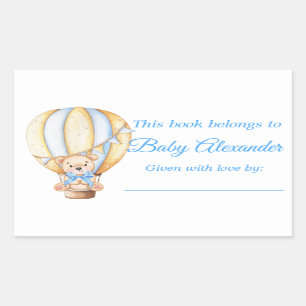 Aquarellballon Teddy Bear Buchzeichen Labels Rechteckiger Aufkleber