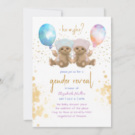 Aquarellballon Teddy Bear Funny Gender Reveal Einladung