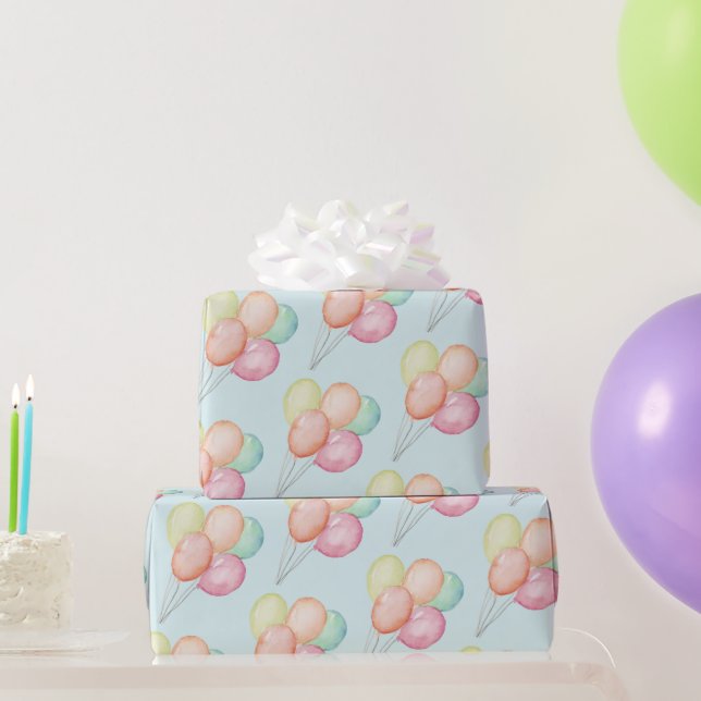Aquarellballons auf blau geschenkpapier (Partygeschenke)