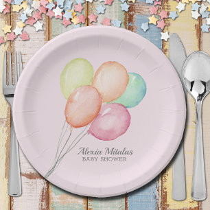 Aquarellballons auf der Pink Baby Dusche Pappteller